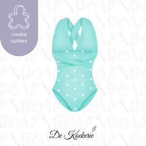Koekuitsteker in de vorm van een badpak met gekruiste bandjes op de rug.
